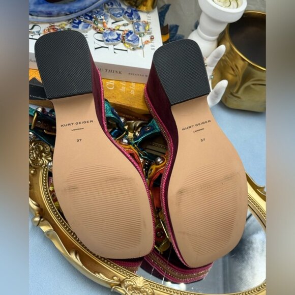 🆕 KURT GEIGER LONDON 🧿 NWOB Scalloped Stud X Wedge Heel Multicolor - Sz 37 US7 - Picture 12 of 12